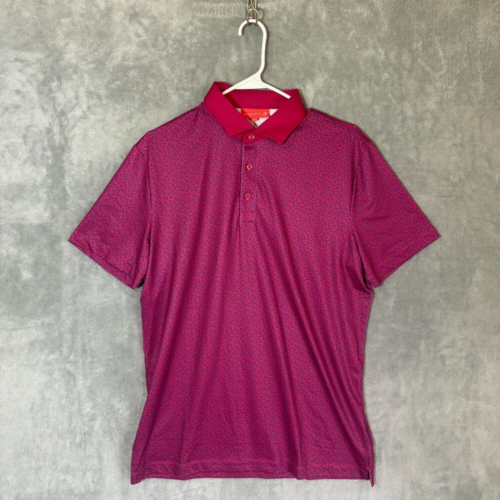 Redvanly Men's M Red Pink Pattern Performance Golf Polo Shirt Stretch